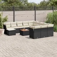 Set Divani da Giardino 13pz con Cuscini Nero in Polyrattan 3223984