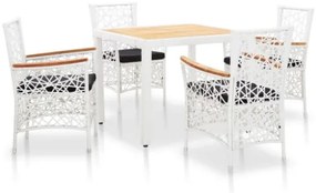 Set da Pranzo da Giardino 5 pz in Polyrattan Bianco