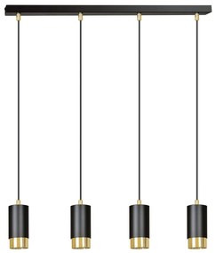 Lampadario 4 Luci Ivar Con Cilindri In Acciaio Nero E Oro