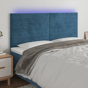 Testiera A Led Blu Scuro 200x5x118/128 Cm İn Velluto /
