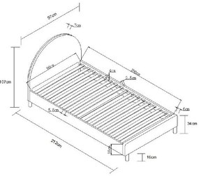 Letto singolo imbottito rosa con griglia 90x200 cm MOON - Vipack