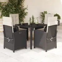 Set da Pranzo da Giardino 5 pz Nero con Cuscini in Polyrattan 3212195