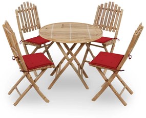 Set Da Pranzo Da Giardino 5 Pz Pieghevole Con Cuscini İn Bambù /