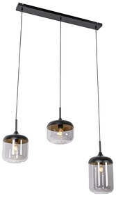 Lampada a sospensione di design nera con vetro oro e fumé 3 luci - Kyan