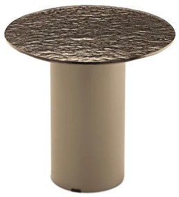 Tavolino tondo WAYLON 45 con base in metallo Beige e piano in vetro martellato Bronzo