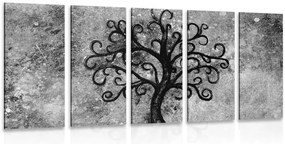 Quadri 5 pezzi – Albero della vita in bianco e nero