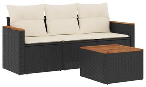 Set divani da giardino 4 pz con cuscini nero in polyrattan