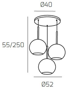 Sospensione Contemp. Rosone Tondo Future Met. Cromo Vetro Ambra 3 Luci E27 D52Cm