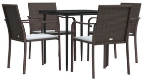 Set pranzo da giardino 5pz con cuscini in polyrattan e acciaio