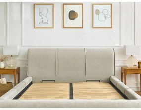 Letto matrimoniale imbottito beige con contenitore con griglia 160x200 cm Vernon - Bobochic Paris