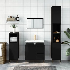 Set Mobili Da Bagno 3 Pz Nero İn Legno Multistrato /