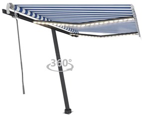 Tenda da Sole Retrattile Manuale con LED 300x250cm Blu e Bianco