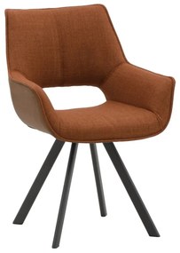 Set di sedie MONTMARTRE in similpelle marrone, tessuto terracotta e gambe in metallo nero, con braccioli