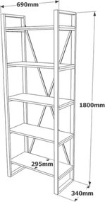 Libreria Industrial 5 Ripiani In Ferro E Legno 69x39x180H Elena