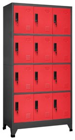 Armadietto Con Serratura Antracite E Rosso 90x45x180cm Acciaio /