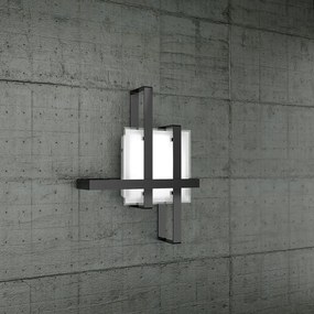 Plafoniera Industrial-Minimal Cross Metallo Nero Vetro Bianco 2 Luci E27 50Cm