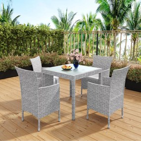 Set Di 4 Sedie Impilabili E 1 Tavolo Quadrato Con Ripiano In Vetro Mobili da Giardino Salotto Salottino in Rattan 4 Posti Per Terrazzo Balcone Esterno Piscina Cuscini Sfoderabili Colore Grigio