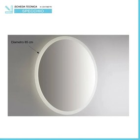 Specchio retroilluminato LED 85 cm tondo da parete con telaio nero