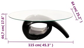 Tavolino da caffè con ripiano ovale in vetro nero lucido