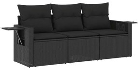 Set divani da giardino 3 pz con cuscini in polyrattan nero