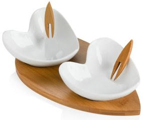 Set di 2 ciotole da portata con vassoio in bambù e due spiedini Coeur Blanc - Brandani