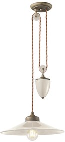 Lampadario Vintage Colors Saliscendi Ferro E Ceramica Crema 1 Luce E27