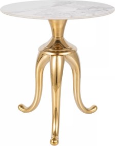 Tavolino Snake in ceramica marmo bianco con base oro – Ø48x55 cm