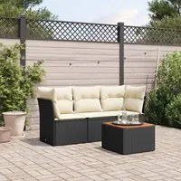 Set Divani da Giardino 4 pz con Cuscini Nero in Polyrattan 3223466