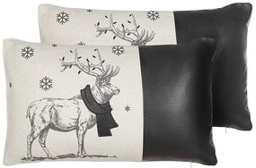 Set di 2 cuscini decorativi con renne 30 x 50 cm nero e bianco SVEN Beliani
