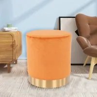 Pouf Poggiapiedi Velluto, Struttura Legno Base dorata 31x31x38cm Arancio