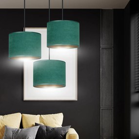 Lampadario Tondo 3 Luci Hilde In Acciaio Nero E Paralumi In Tessuto Verde