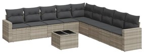 Set divano giardino 10 pz con cuscini grigio chiaro polyrattan