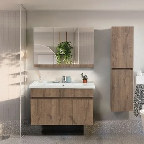 Pensile bagno sospeso rovere scuro H 140 con 2 ante soft-close Mona