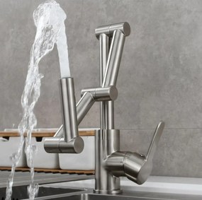 Rubinetto da bagno ELITE EDITION KS1409 da piano con LED, bocca girevole e doccetta multigetto, in più finiture dal cromo al nero — Oro spazzolato