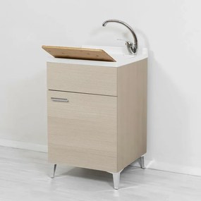 Mobile lavatoio larice 50x50 cm vasca in resina e asse lavapanni Desya
