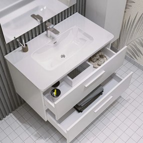 Mobile bagno sospeso da 60 cm bianco lucido con lavabo e colonna Linda 8260