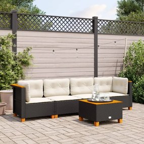 Set divani da giardino 5 pz con cuscini in polyrattan nero