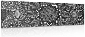 Quadro su tela – Mandala indiana con motivo floreale in bianco e nero