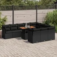 Set Divani da Giardino 11 pz con Cuscini in Polyrattan Nero 3326974