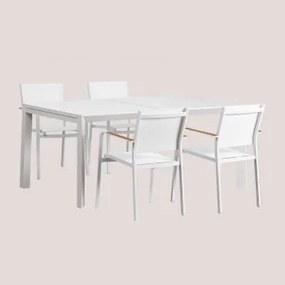 Set Di Tavolo Rettangolare Allungabile In Alluminio (180-240x100 Cm) Starmi E 4 Sedie Da Giardino Impilabili In Alluminio Archer Gardenia Bianco -