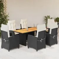 Set da Pranzo da Giardino 7 pz Nero con Cuscini in Polyrattan 3212704