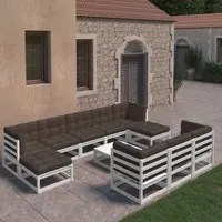 Set Divani da Giardino 11 pz Cuscini Bianchi Massello di Pino cod mxl 38100