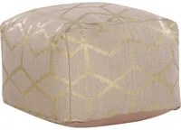 Pouf in juta beige 56 x 56 cm quadrato in tessuto ottomana poggiapiedi motivo con stampa dorata