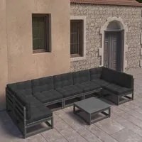 Set Divani da Giardino 8 pz con Cuscini Massello di Pino Nero 3077193