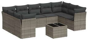 Set Divano da Giardino 10 pz con Cuscini Grigio in Polyrattan