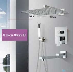 Pannello doccia da incasso EYN PT04042 in ottone con LED, getti multipli e più finiture — Senza uscita inferiore — 30 cm