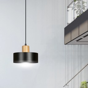 Sospensione Nordica 1 Luce Surya In Acciaio Nero E Legno