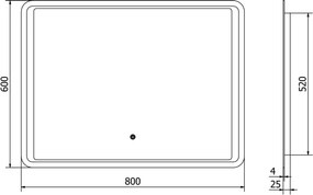 Mexen Zusa specchio da bagno retroilluminato 80 x 60 cm, LED 6000K, antiappannamento - 9808-080-060-611-00