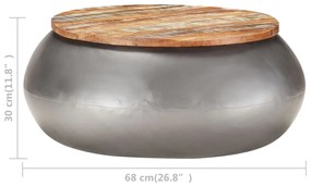 Tavolino da caffè grigio 68x68x30 cm legno massello di recupero