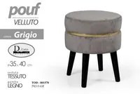 Sgabello in tessuto velluto con gambe in legno pouf cm 35 x 40 h grigio